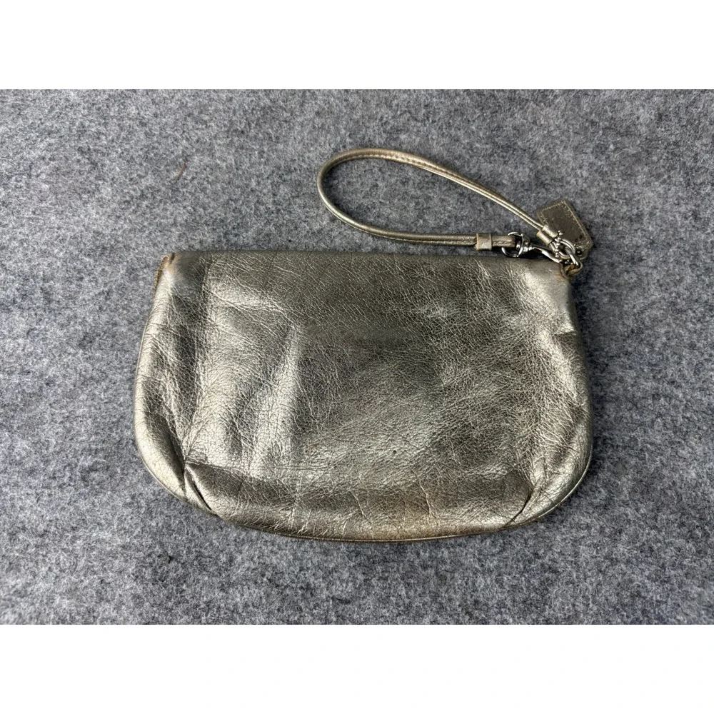 Coach Madison Wristlet Women Small Gold Metallic Leather Pleated 43403